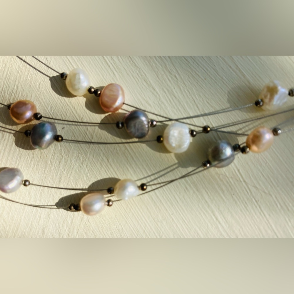 Illusion Five-Strand Freshwater Pearl Necklace Vintage Wedding Feminine - Picture 5 of 5